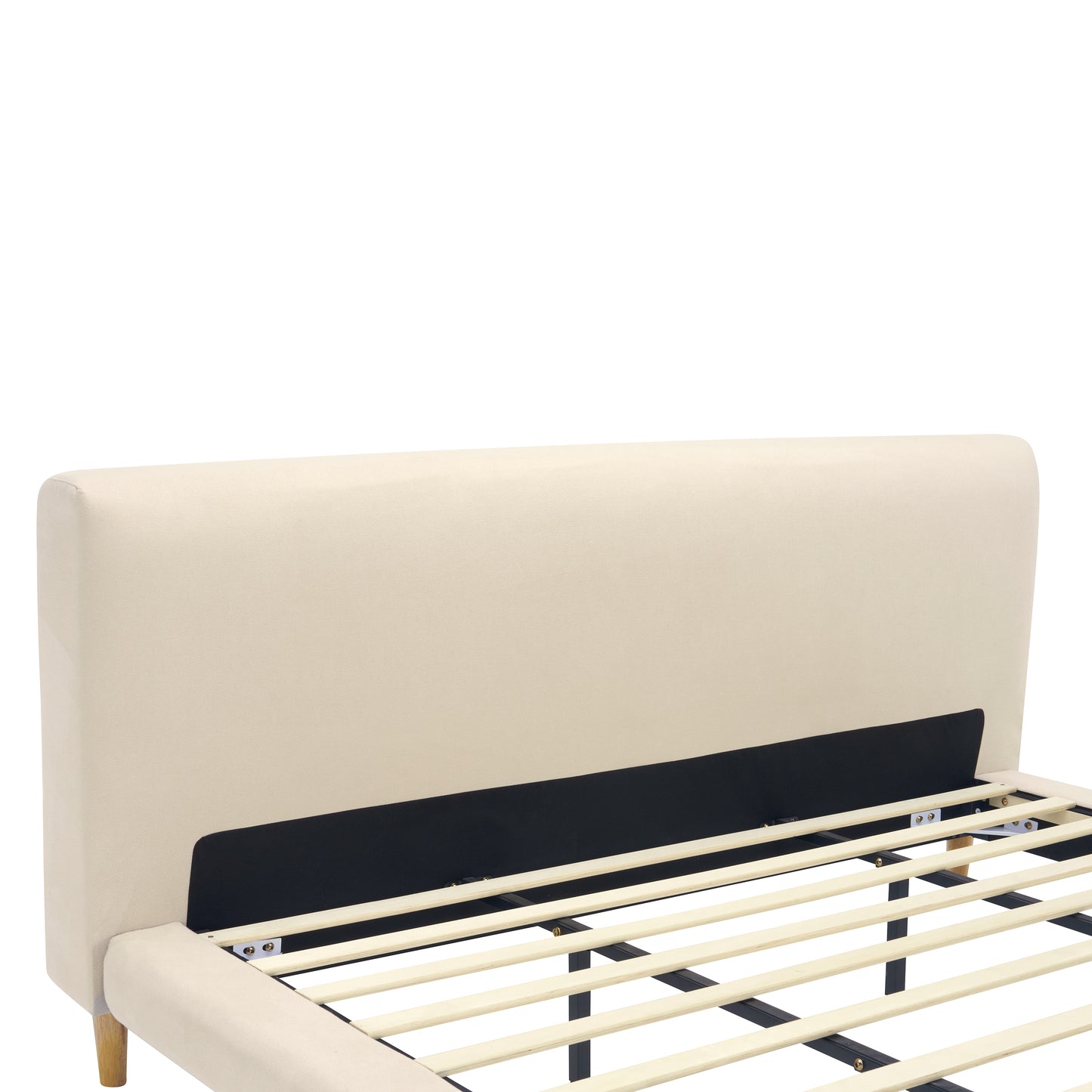 Hereward Beige Chunky Fabric King Bed Frame – Plush Textured Upholstery with Solid Rubberwood Legs, 800lbs Capacity