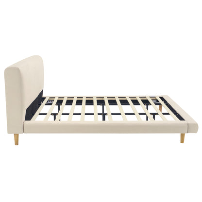 Hereward Beige Chunky Fabric King Bed Frame – Plush Textured Upholstery with Solid Rubberwood Legs, 800lbs Capacity
