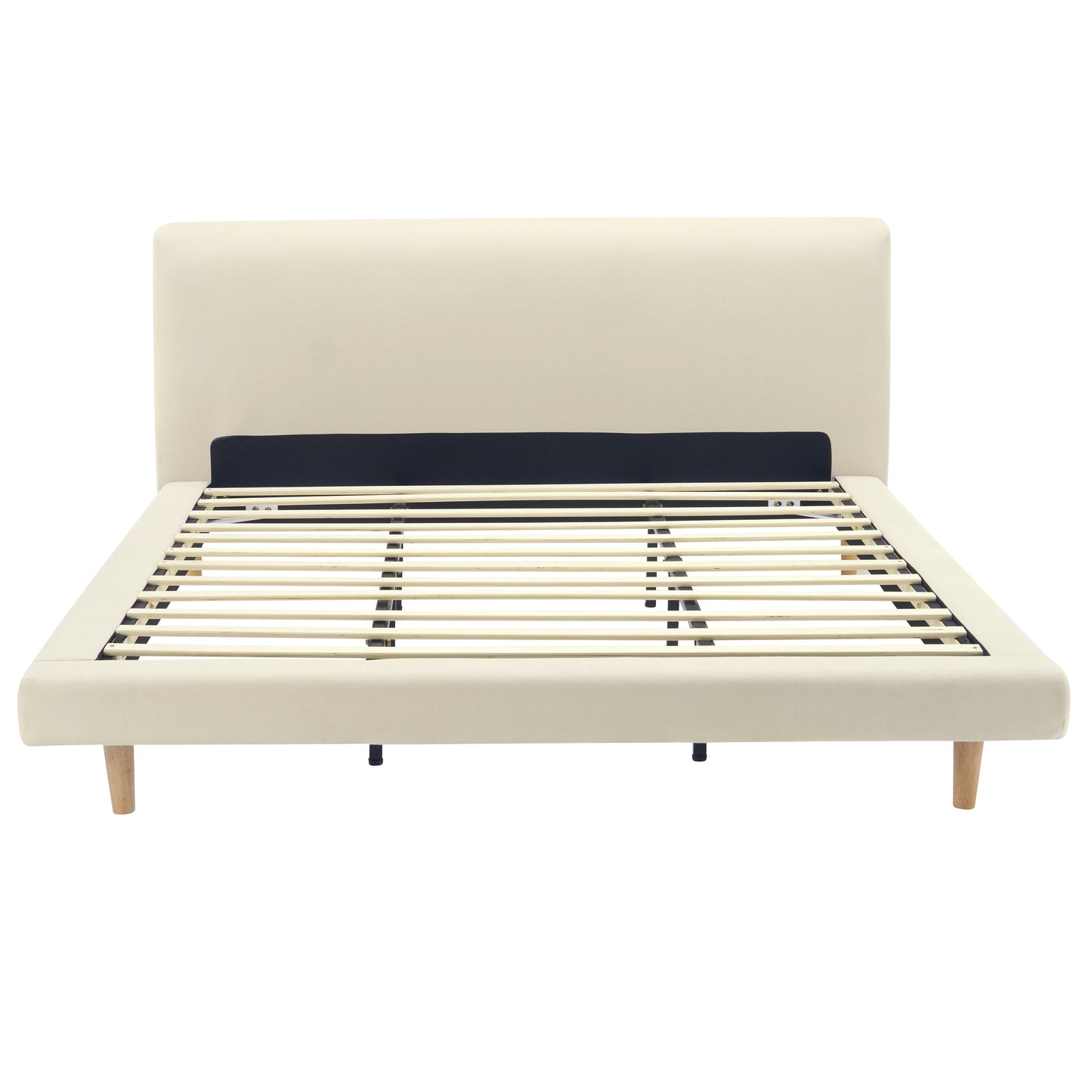 Hereward Beige Chunky Fabric King Bed Frame – Plush Textured Upholstery with Solid Rubberwood Legs, 800lbs Capacity