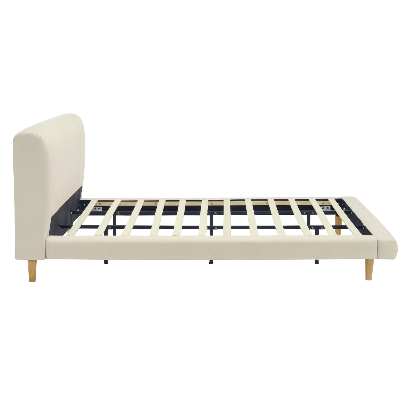 Hereward Beige Chunky Fabric King Bed Frame – Plush Textured Upholstery with Solid Rubberwood Legs, 800lbs Capacity