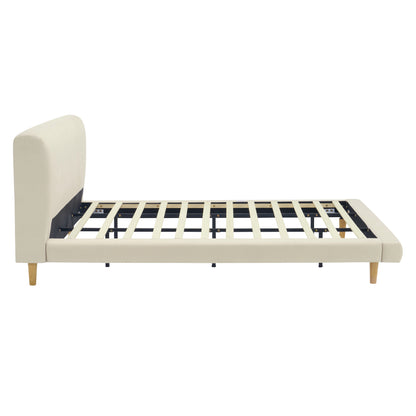 Hereward Beige Chunky Fabric King Bed Frame – Plush Textured Upholstery with Solid Rubberwood Legs, 800lbs Capacity