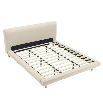 Hereward Beige Chunky Fabric King Bed Frame – Plush Textured Upholstery with Solid Rubberwood Legs, 800lbs Capacity