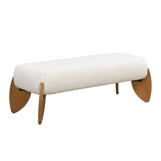 Sorena Modern Upholstered Loop Yarn Ottoman, Solid Wood