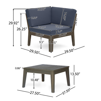 Ray Outdoor Acacia Wood 5 Seater Sectional Sofa Set with Coffee Table