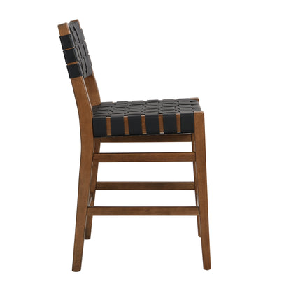 Zephyre Modern Black PU and Wood Counter Stools, Set of 2