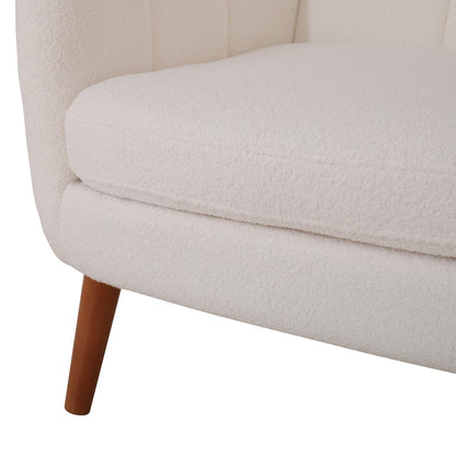 Kanes Modern Retro Upholstered Teddy Wool Accent Chair with Tapered Birch wood Legs, Beige