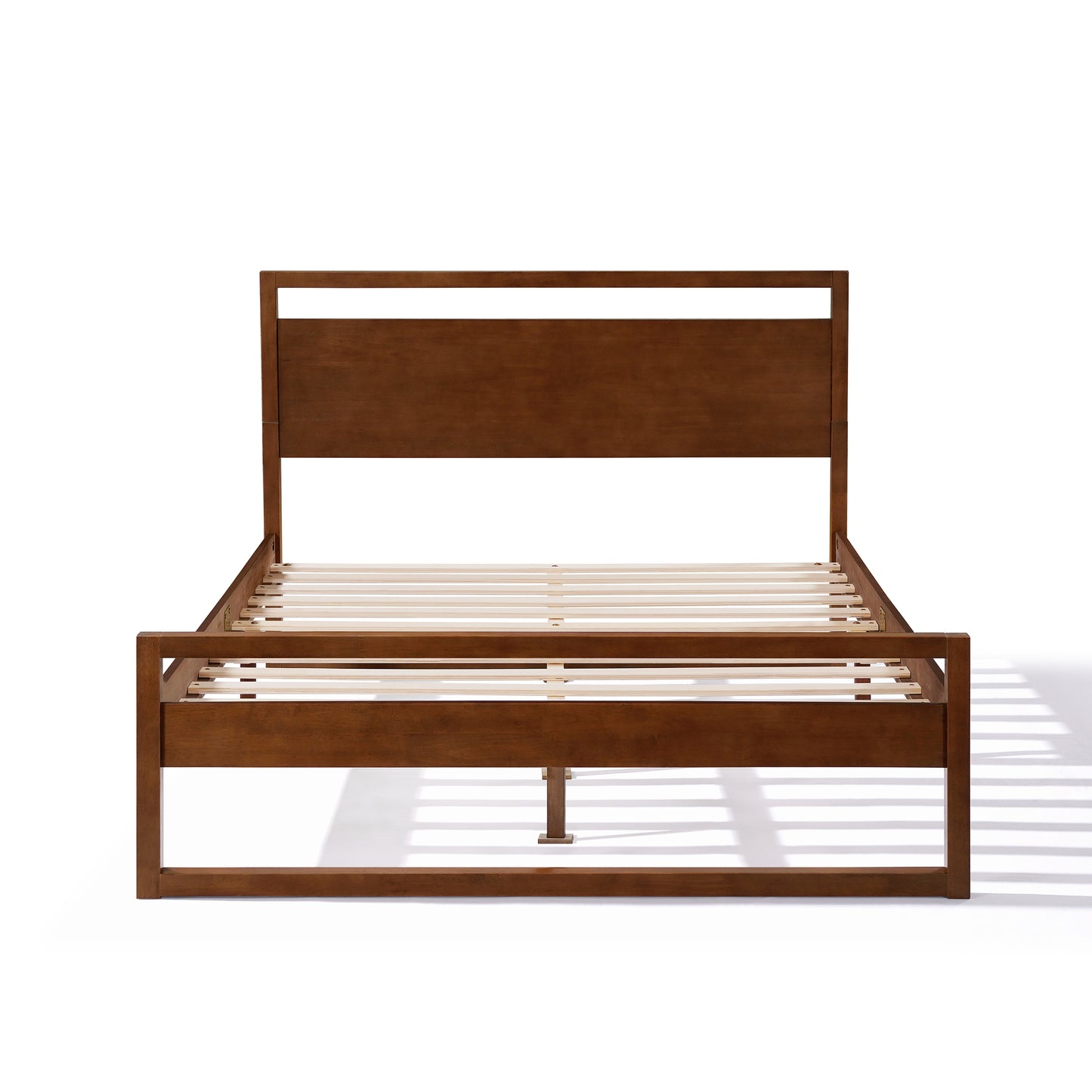Quorrilos Walnut Wood Queen Bed with Headboard and Silent Slats