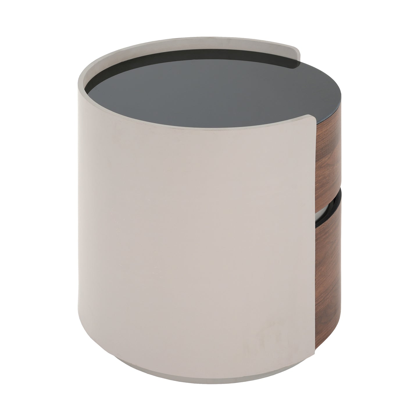 Oberan Italian Vintage Style MDF Double Storage Round Side Table, gray-brown