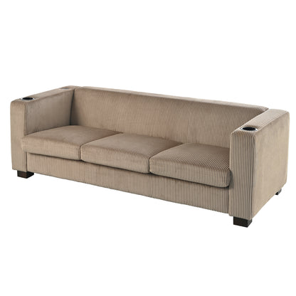 Modern three-seat Solid Wood sofa in striped finish with two cup holders
