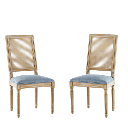 Dagoal French Country Dining Chairs - Elegant Cane Backrest & Upholstered Seats,Set of 2