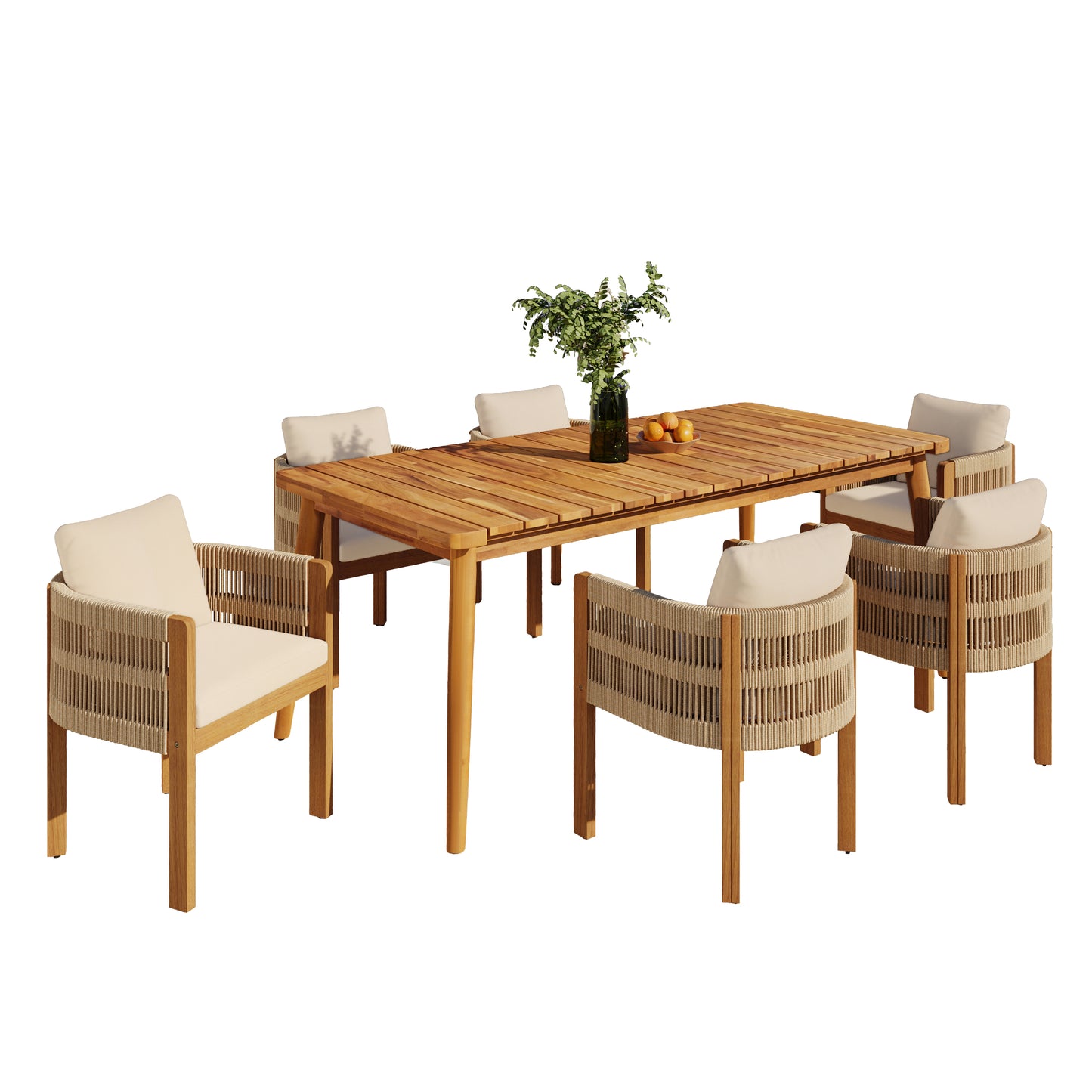Sylvia Outdoor Dining Set with Acacia Wood Table and 6 Chairs,Waterproof Cushions