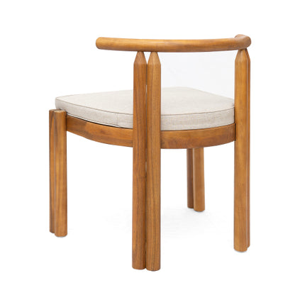 Covane Acacia Wood Armless Dining Chair, Teak Finish with Beige Cushion, Set of 2