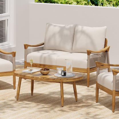 Brsin Outdoor Patio Seating Group,Woven Rope Loveseat with Cushions and Coffee Table