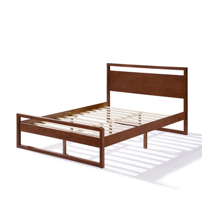 Quorrilos Walnut Wood Queen Bed with Headboard and Silent Slats