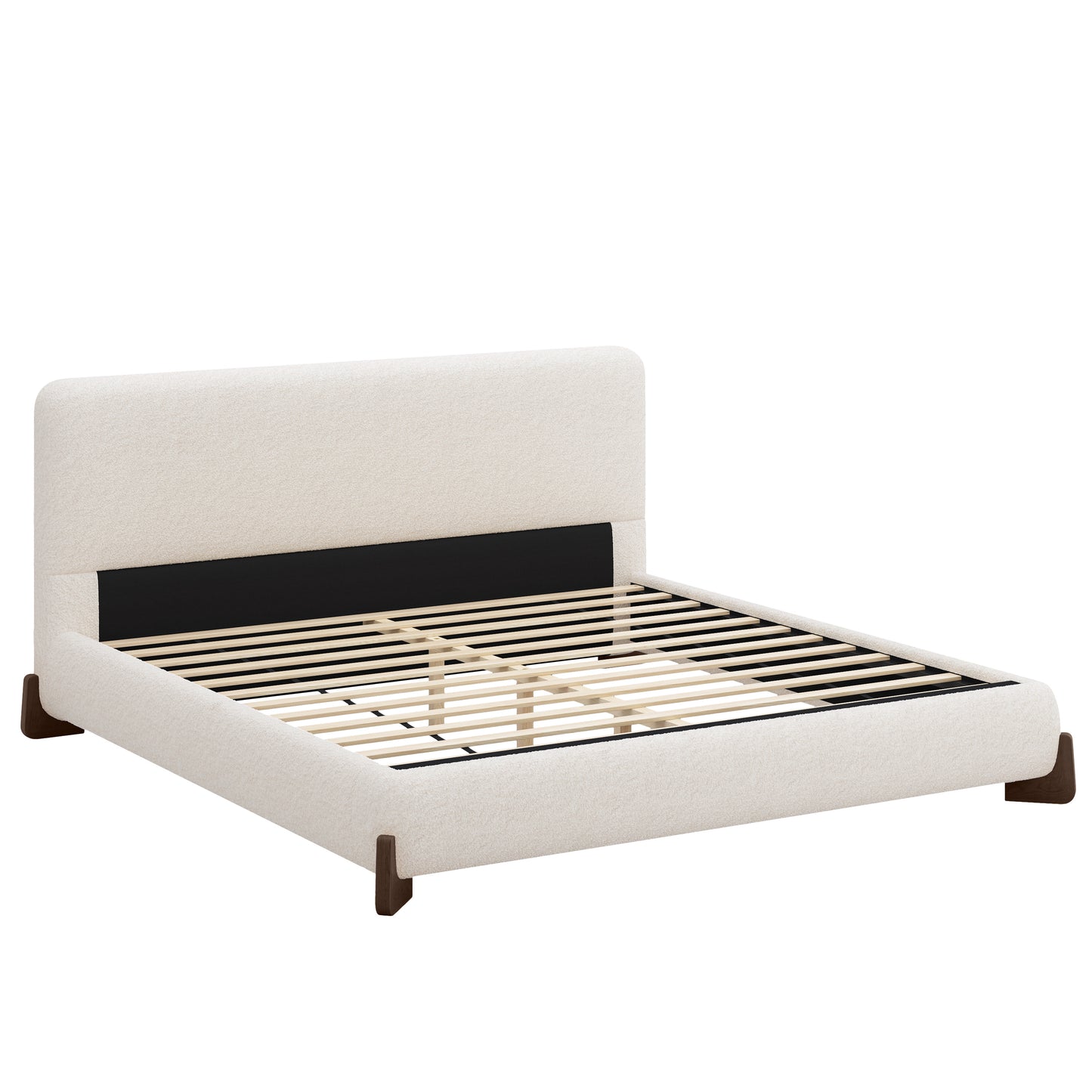 Eryndor Modern Upholstered Boucle Platform Bed with Headboard, Wood