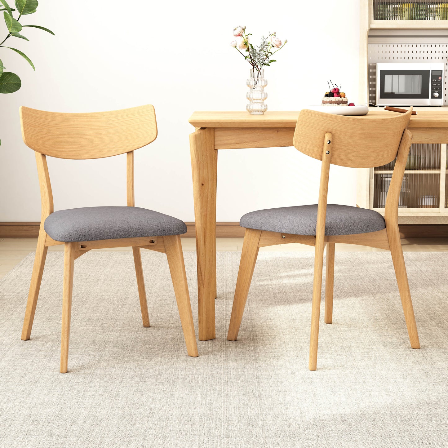Leopold Mid-Century Walnut Finished Frame Upholstered Dining Chairs ,Set of 2