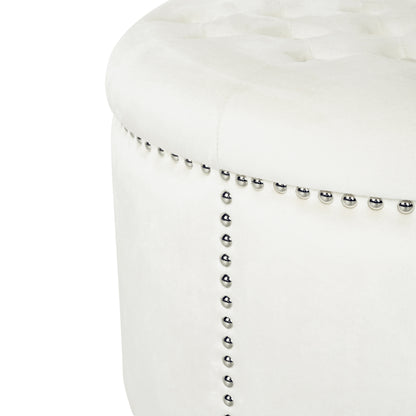Peregrine Light luxury retro rivet decorative velvet ottoman, round cushioned stool