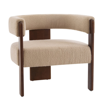 Noah Upholstered Boucle Accent Arm Chair, Rubberwood, Beige+walnut