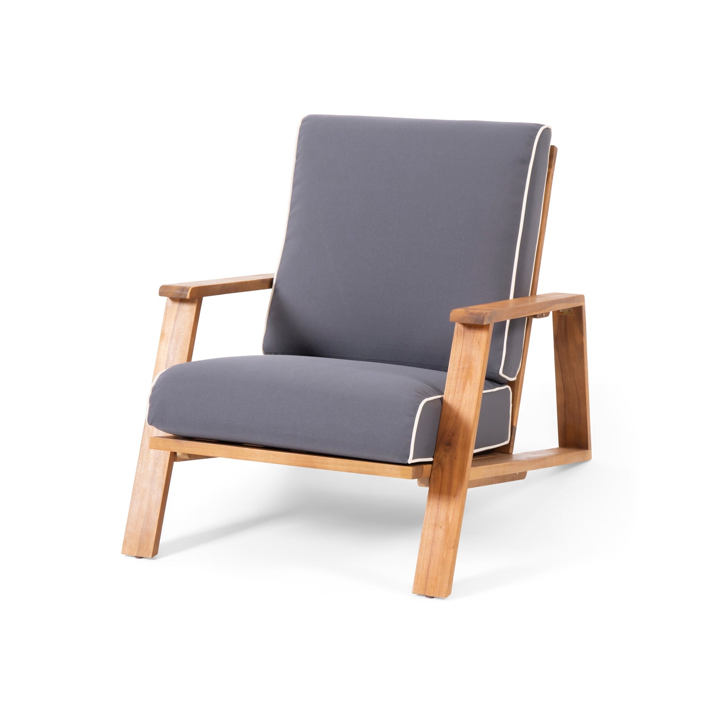 Youssef Outdoor Acacia Wood Club Chair with Cushion