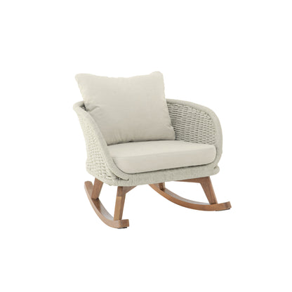 Elarvasir Contemporary Minimalist Beige Wicker Rocking Chair with Soft Polyester Cushions