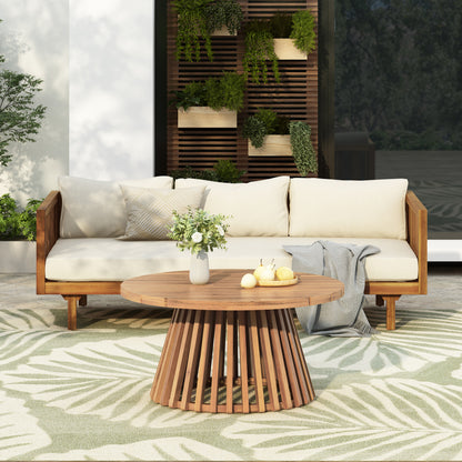 Xenath Outdoor Patio Furnitre Sets 3 Pieces,3 Seater Daybed + Acacia Wood Table