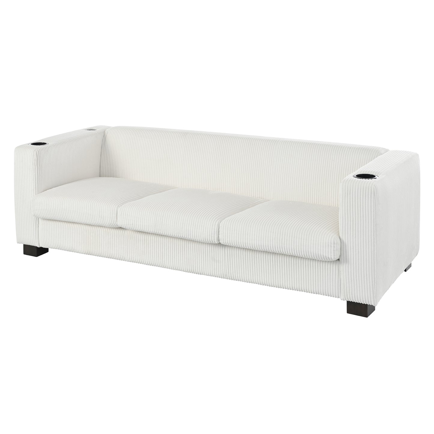 Modern three-seat Solid Wood sofa in striped finish with two cup holders