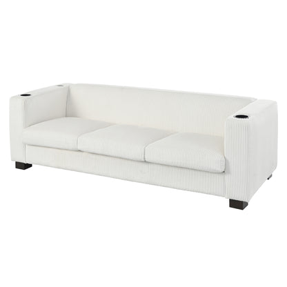 Modern three-seat Solid Wood sofa in striped finish with two cup holders
