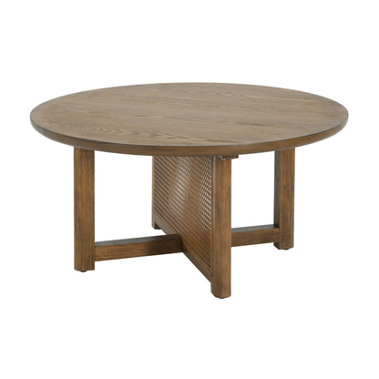Orlenquess 32'' Rattan Coffee Table, Round Rattan Woven Wood Coffee Table