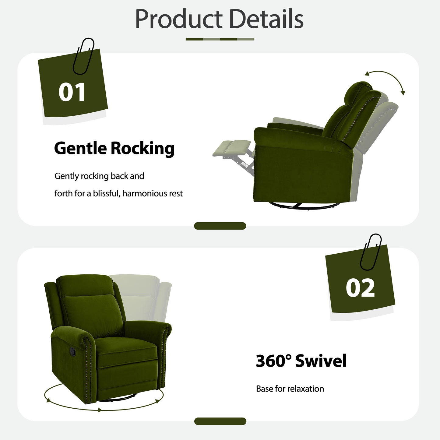 Nomae 360° Swivel Recliner Manual Rocking Recliner Home Theater Manual Recliner Chair