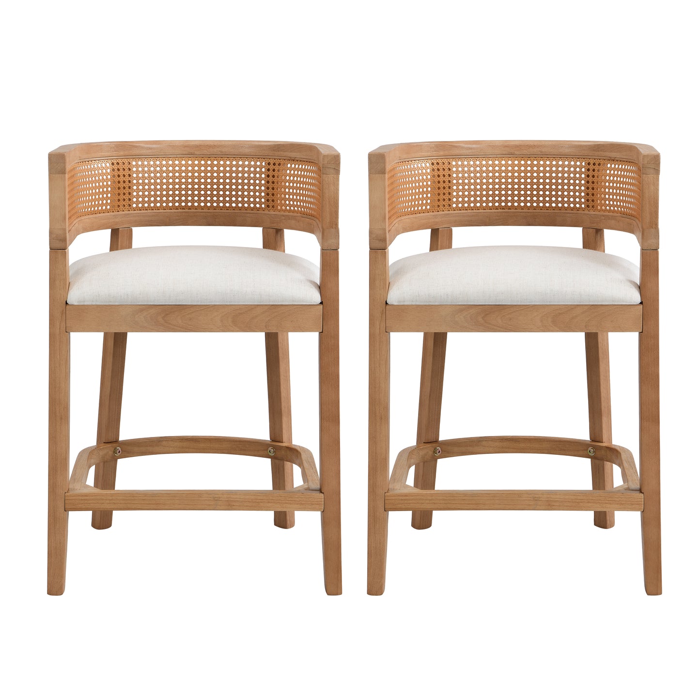Isidore Wood And Rattan Upholstered Arm Counter Stools,Set of 2
