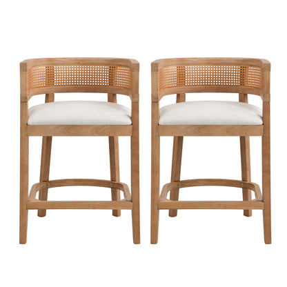 Isidore Wood And Rattan Upholstered Arm Counter Stools,Set of 2