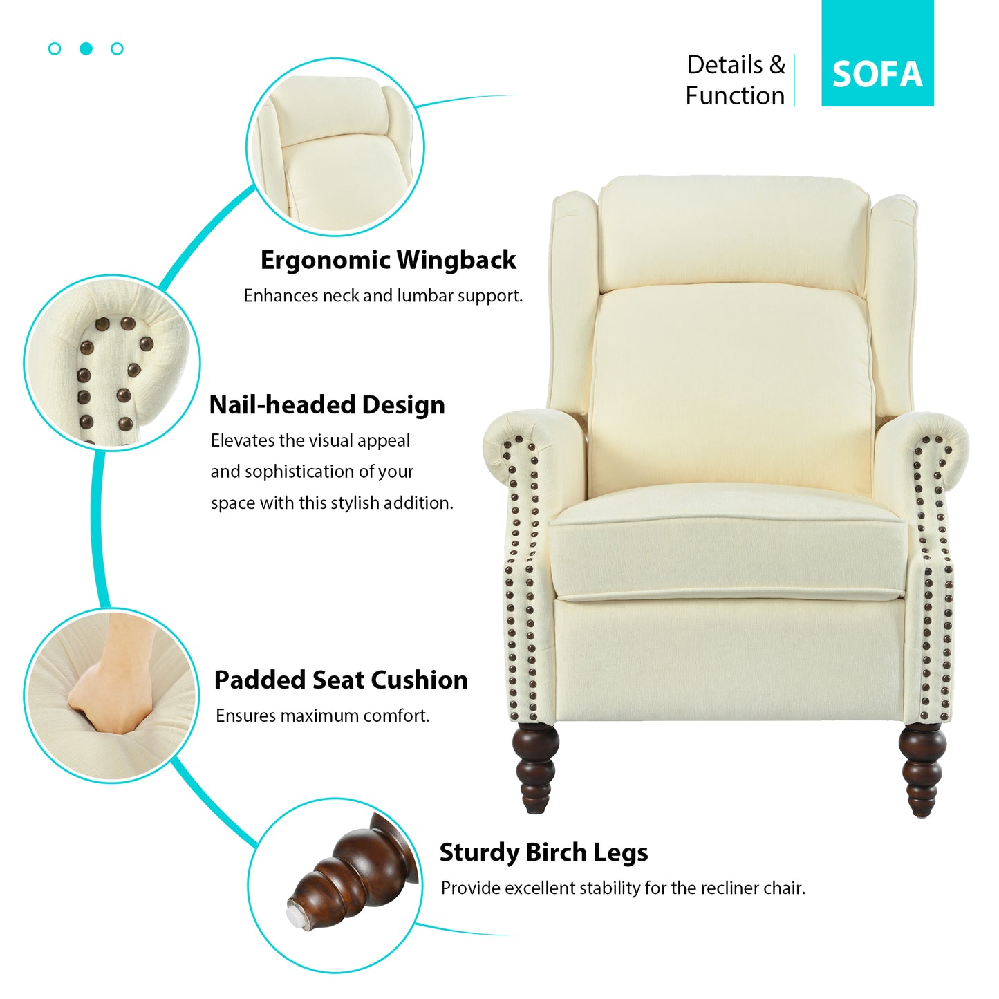 Marlowe Push Back Recliner Chair Upholstered Recliner Armchair