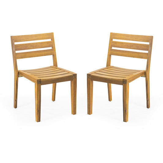 Thaner Teak Acacia Wood Outdoor Patio Dining Side Chairs, Set of 2