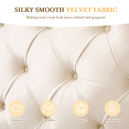 Meridia Platform Bed with Headboard, Modern Velvet Upholstered Platform Bed with 2 Nightstands, with diamond tufted