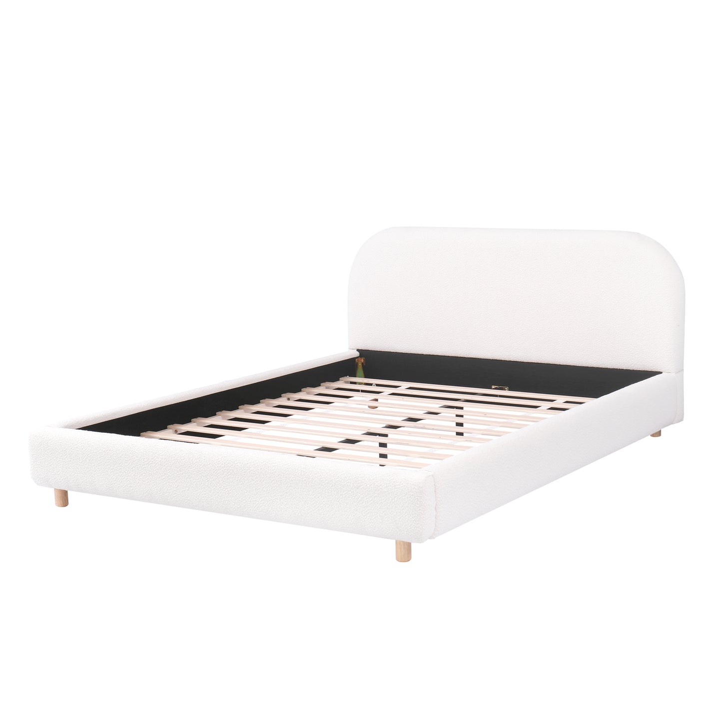 Selah Platform Bed, Boucle Fabric Upholstered Platform Bed,Curve-Shaped Design Headboard