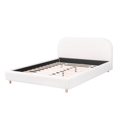 Selah Platform Bed, Boucle Fabric Upholstered Platform Bed,Curve-Shaped Design Headboard