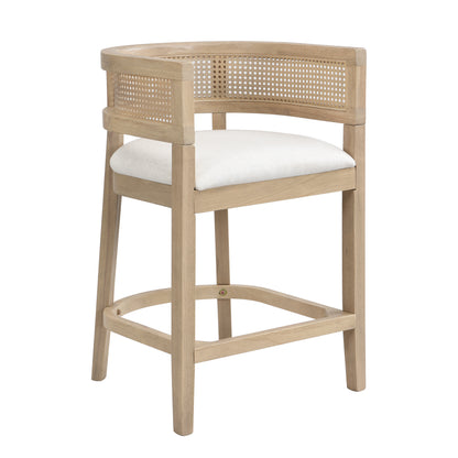 Isidore Wood And Rattan Upholstered Arm Counter Stools,Set of 2