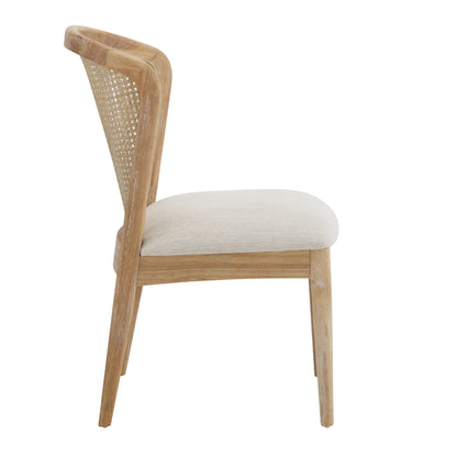 Diaphanous Lilia Dining Chairs Set of 2, Modern Dining Chair with Fabric Upholstery, Rubberwood Frame Kitchen Chairs with Cane Webbing, Extra Seat for Dining Room, Beige + Natural
