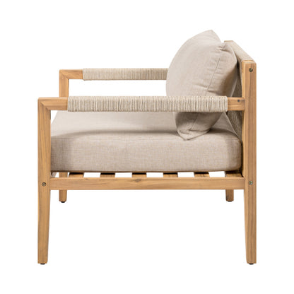 ‌PinDrift‌ Acacia Wood & Beige Rope Outdoor Leisure Chair for Any Patio
