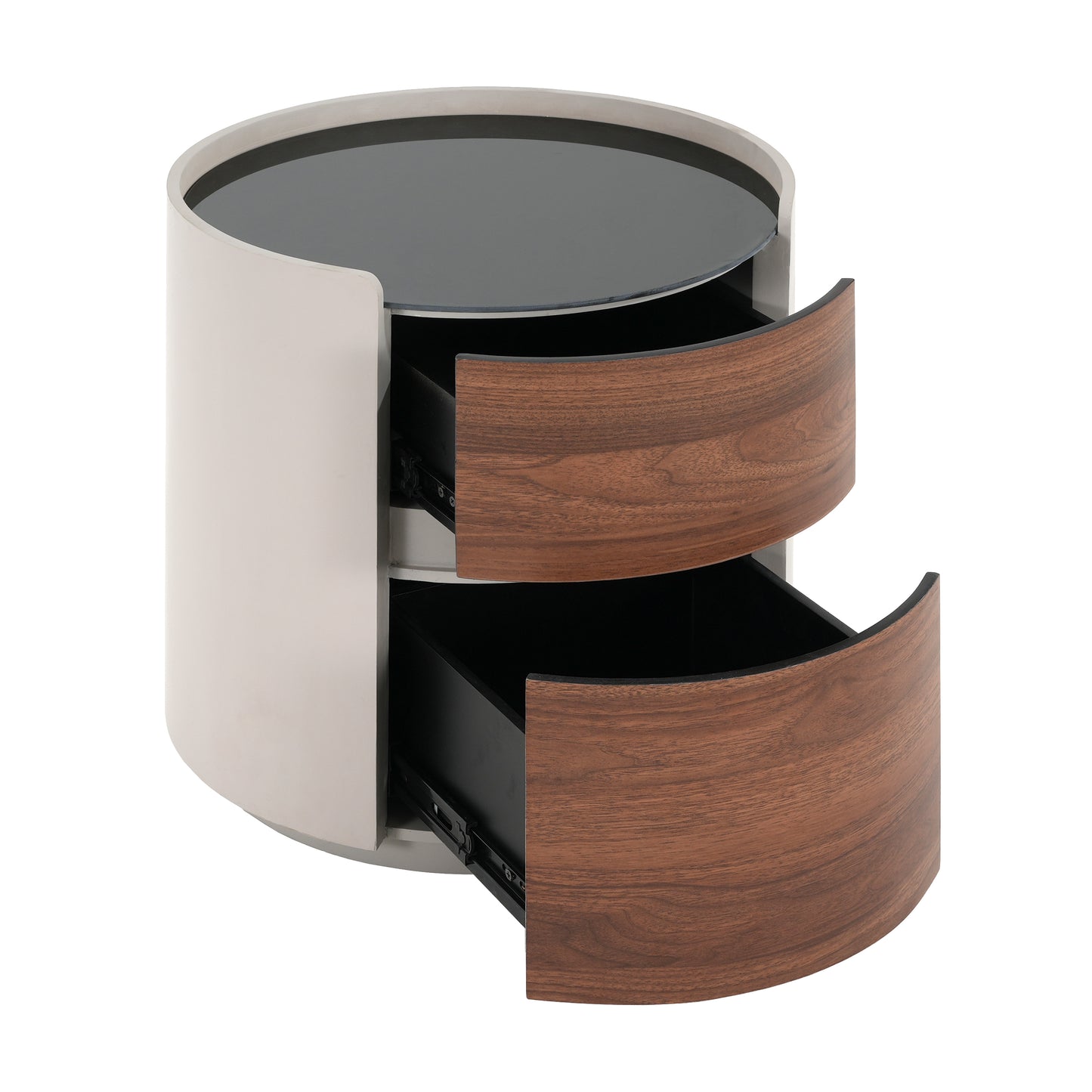 Oberan Italian Vintage Style MDF Double Storage Round Side Table, gray-brown