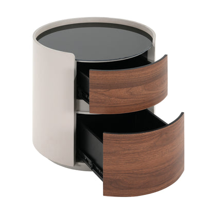 Oberan Italian Vintage Style MDF Double Storage Round Side Table, gray-brown