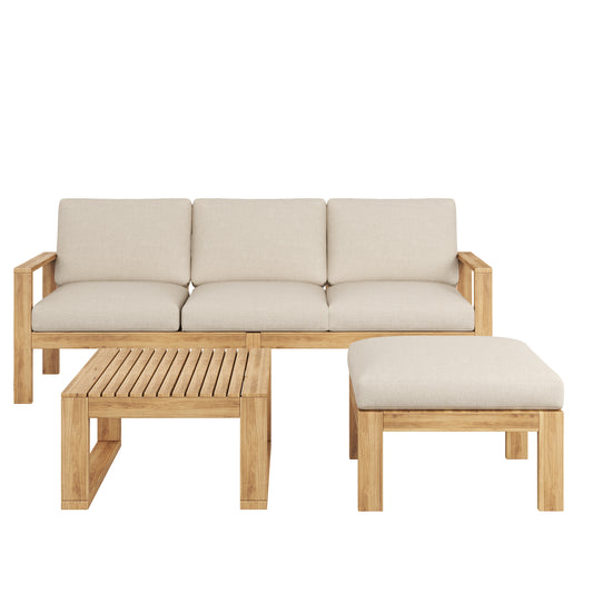 Silas Outdoor 3pcs Acacia Sectional Patio Sofa Set With Coffee Table