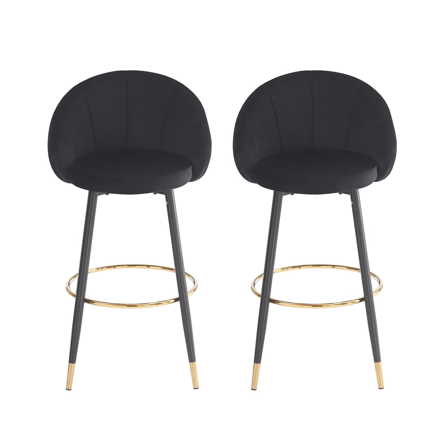 Soreli 40.5" High Back, Black Velvet & Gold Metal Bar Stool,Luxe Modern Design, Set of 2