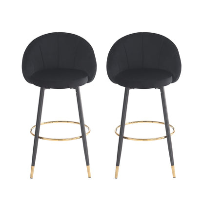 Soreli 40.5" High Back, Black Velvet & Gold Metal Bar Stool,Luxe Modern Design, Set of 2