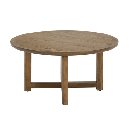 Orlenquess 32'' Rattan Coffee Table, Round Rattan Woven Wood Coffee Table