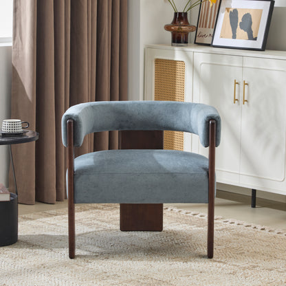 Noah Upholstered Boucle Accent Arm Chair, Rubberwood, Beige+walnut