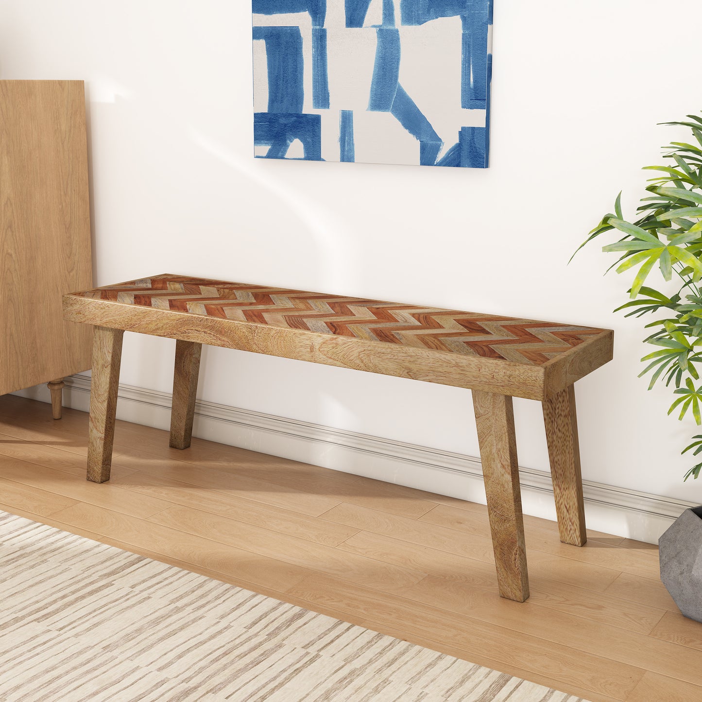 Liorad Mango Rustic Boho Wood Dining Bench