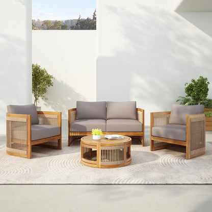 Vireo 4-Piece Patio Seating Group 2 Chairs, Loveseat & Table Acacia Wood Outdoor Furniture Set