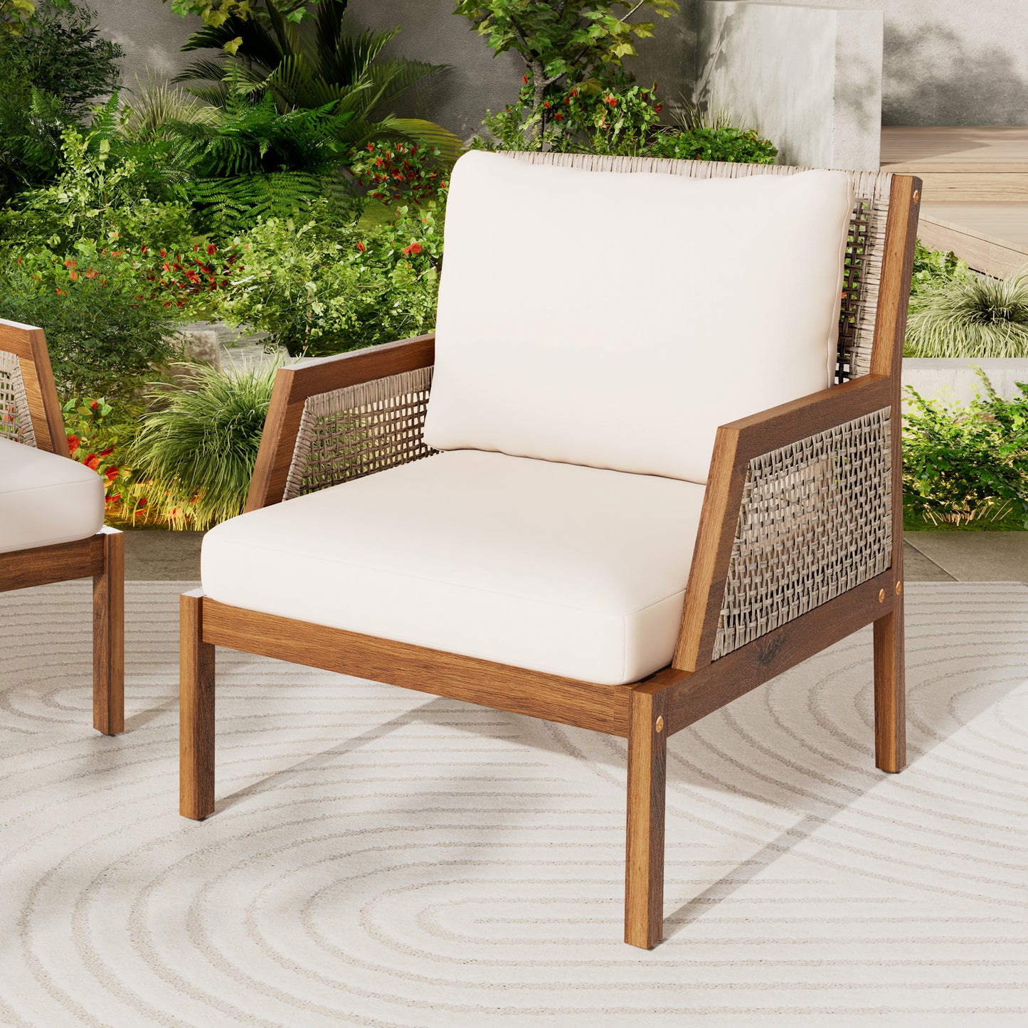 Aplore Outdoor Acacia Wood Club Chair with Cushions