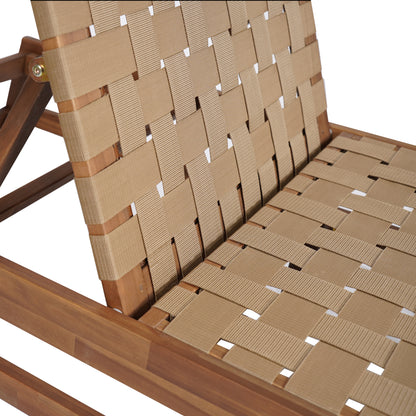 Rionaris Outdoor Acacia Wood Rope Chaise Lounge Adjustable 4-Position Recliner